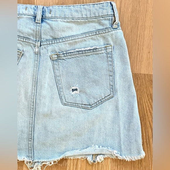 Free People, We The Free - Distressed Jean Skirt, Raw Hem, Denim A-Line, Size 27 - Picture 8 of 10